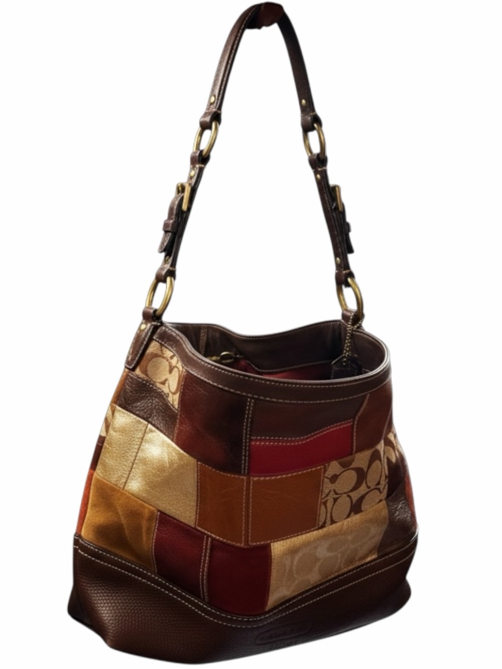 Coach Patchwork Leather Shoulder Bag in Brown, Tan & Red
